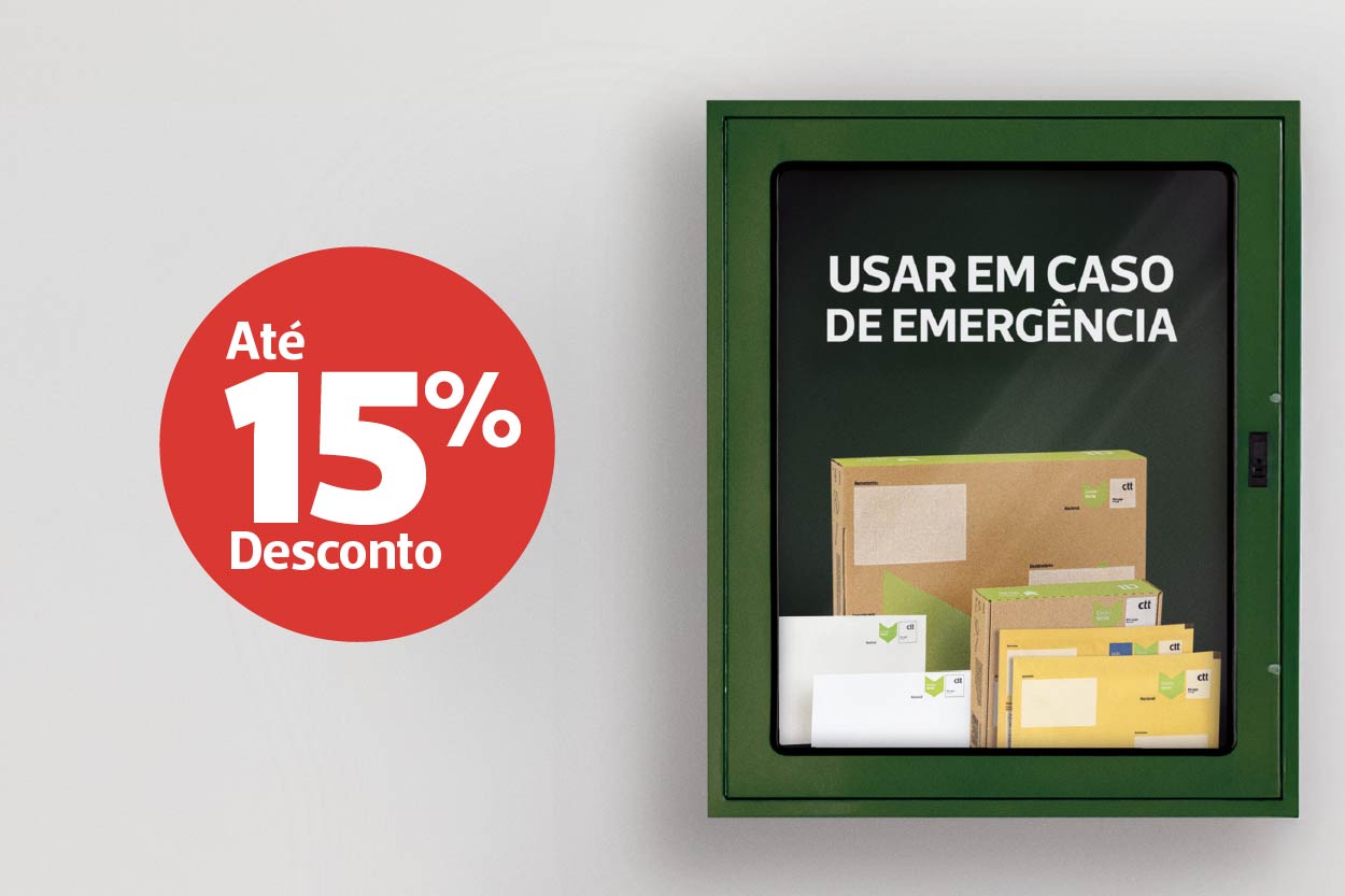 Caixa de emergência com produtos de Correio Verde e onde se pode ler 